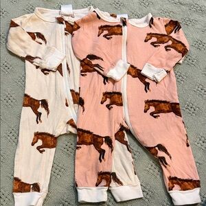 Baby Zip Romper Set with Horse Print - Pink & Cream